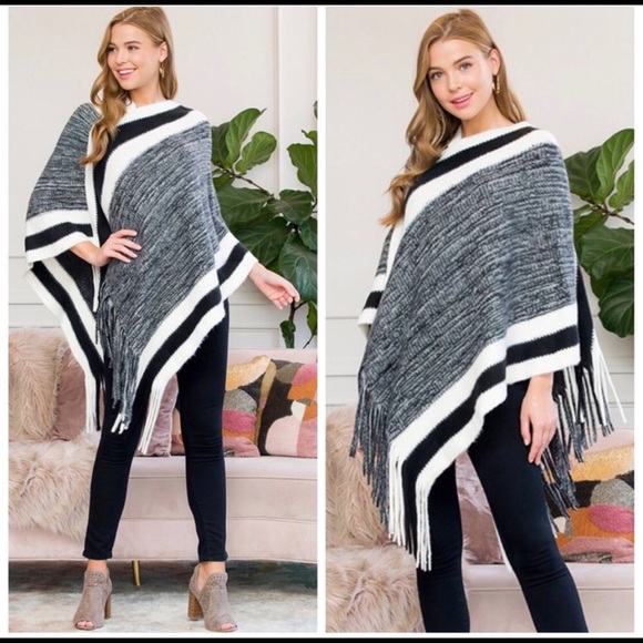 Sweaters - New! Clearance Black multi tone soft fringe poncho